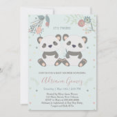 Cute Panda Bears Twins Baby shower Invitation (Devant)