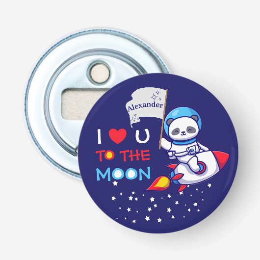 Cute Panda Beer Astronaut on Rocket Ship Kinder Button Flesopener (Voorkant)