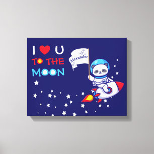 Cute Panda Beer Astronaut on Rocket Ship Kinder Canvas Afdruk