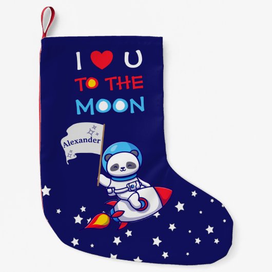 Cute Panda Beer Astronaut on Rocket Ship Kinder Kleine Kerstsok (Voorkant)