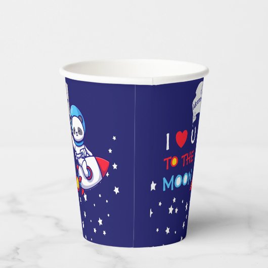 Cute Panda Beer Astronaut on Rocket Ship Kinder Papieren Bekers (Rechts)