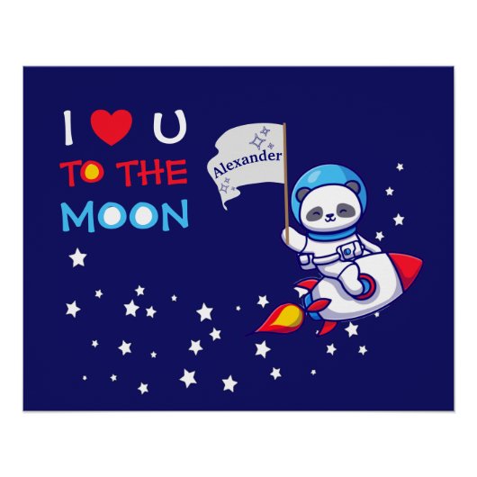 Cute Panda Beer Astronaut on Rocket Ship Kinder Perfect Poster (Voorkant)