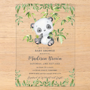 Cute Panda Beer Bamboe Groene Baby Shower Acryl Uitnodigingen