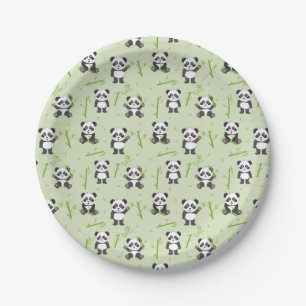 Cute Panda Beer Bamboe Kawaii Dieren Patroon Papieren Bordje