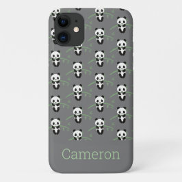 Cute Panda Beer Bamboo Pattern Gray Name iPhone 11 Hoesje