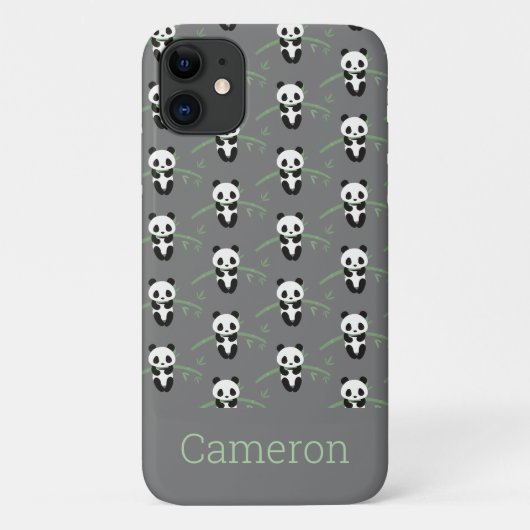 Cute Panda Beer Bamboo Pattern Gray Name Case-Mate iPhone Case (Achterkant)