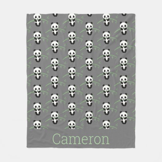 Cute Panda Beer Bamboo Pattern Gray Name Fleece Deken (Voorkant)