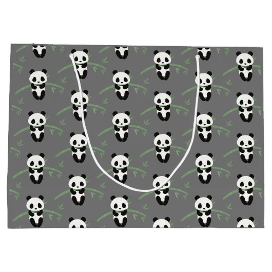 Cute Panda Beer Bamboo Pattern Grey Groot Cadeauzakje (Achterkant)
