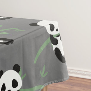 Cute Panda Beer Bamboo Pattern Grey Tafelkleed