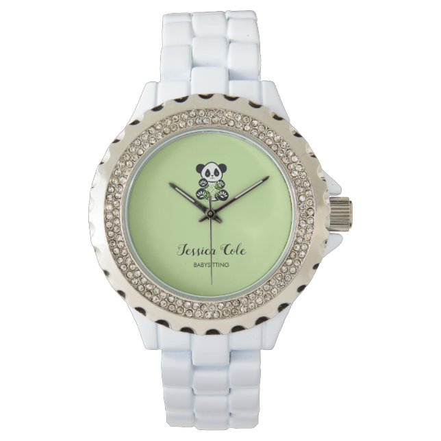 Cute panda beer bleek groen horloge (Voorkant)