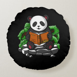 Cute Panda Beer Book Reading Lover Animal Rond Kussen