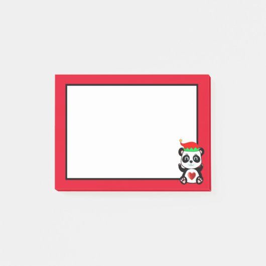 Cute Panda Beer Elf Cartoon op rood en wit Post-it® Notes (Voorkant)