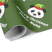 Cute panda beer elf gepersonaliseerd kind Kerstmis Cadeaupapier (Rol Hoek)