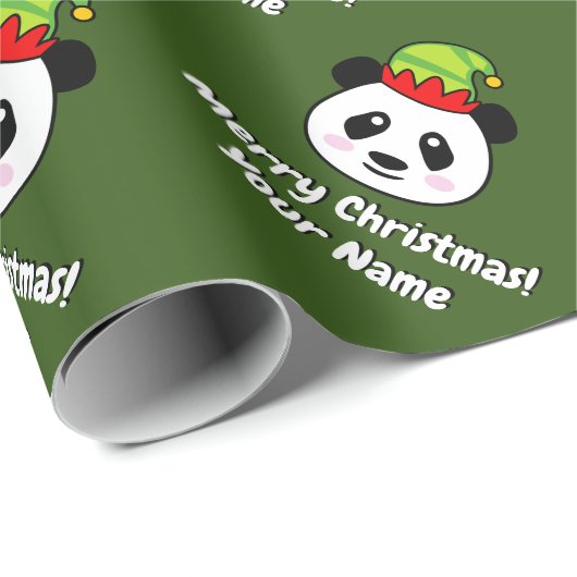 Cute panda beer elf gepersonaliseerd kind Kerstmis Cadeaupapier (Rol Hoek)