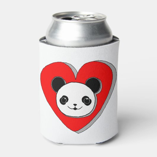 Cute Panda Beer en Red Heart Drawing Blikjeskoeler (Blikje Voorkant)
