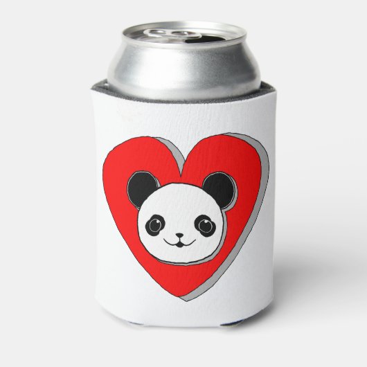 Cute Panda Beer en Red Heart Drawing Blikjeskoeler (Blikje Achterkant)