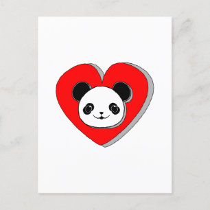Cute Panda Beer en Red Heart Drawing Briefkaart
