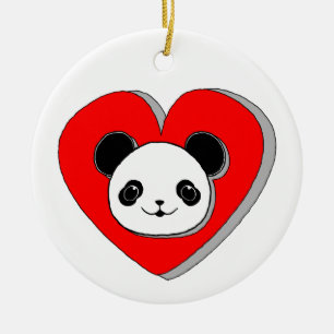 Cute Panda Beer en Red Heart Drawing Keramisch Ornament