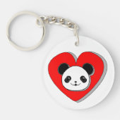 Cute Panda Beer en Red Heart Drawing Sleutelhanger (Voorkant)