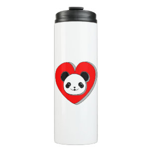 Cute Panda Beer en Red Heart Drawing Thermosbeker