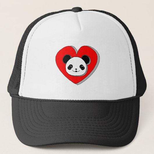 Cute Panda Beer en Red Heart Drawing Trucker Pet (Voorkant)