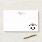 Cute panda beer floral gepersonaliseerd monogram post-it® notes (Op bureau)