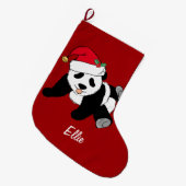 Cute Panda Beer Gepersonaliseerde Rode Kinderen Grote Kerstsok (Voorkant (Hangend))