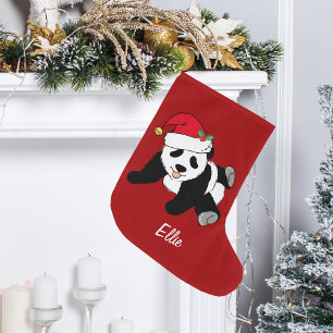 Cute Panda Beer Gepersonaliseerde Rode Kinderen Grote Kerstsok