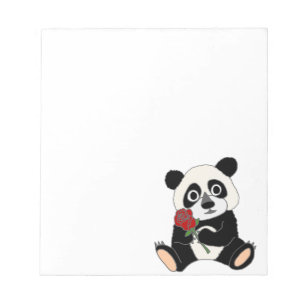 Cute Panda Beer Holding Red Rose Notitieblok