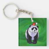 Cute Panda-Beer in Santa Hat op groen Sleutelhanger (Voorkant)