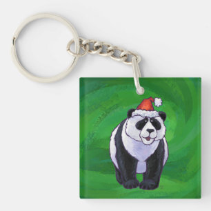 Cute Panda-Beer in Santa Hat op groen Sleutelhanger