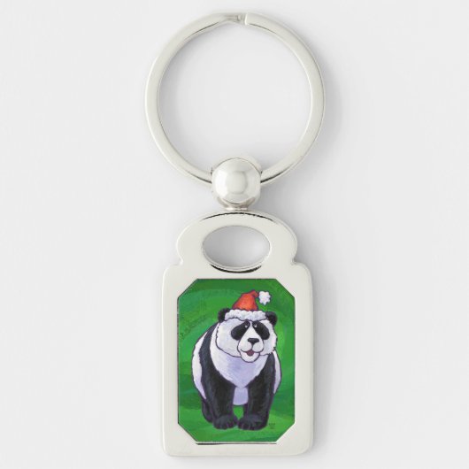 Cute Panda-Beer in Santa Hat op groen Sleutelhanger (Voorkant)