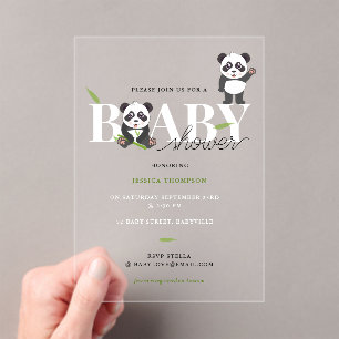 Cute Panda Beer Kawaii Geslacht Neutrale Baby Show Acryl Uitnodigingen
