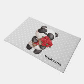 Cute Panda Beer met Bouquet Rozen Welkom Deurmat (Schuin)