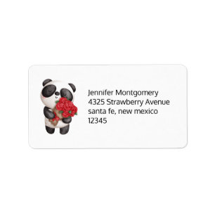 Cute Panda Beer met Rose Bouquet Etiket