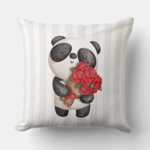 Cute Panda Beer met Rose Bouquet Kussen
