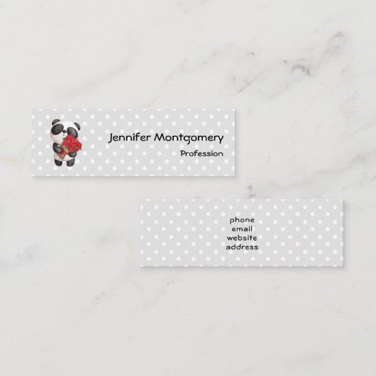 Cute Panda Beer met Rose Bouquet Mini Visitekaartje (Voorkant / Achterkant)