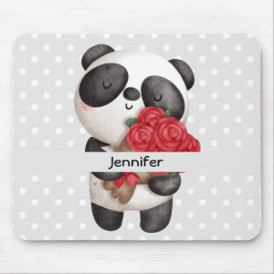 Cute Panda Beer met Rose Bouquet Muismat