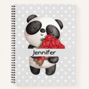 Cute Panda Beer met Rose Bouquet Notitieboek