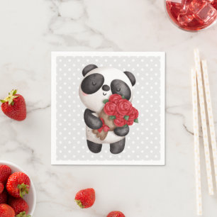 Cute Panda Beer met Rose Bouquet Servet