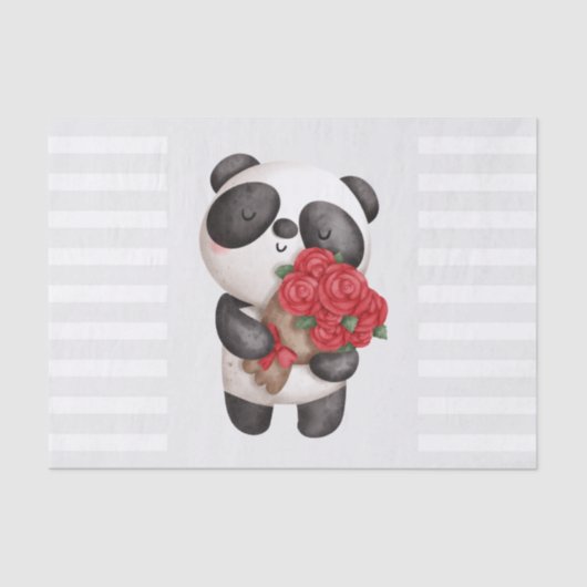 Cute Panda Beer met Rose Bouquet Tissuepapier (Voorkant)