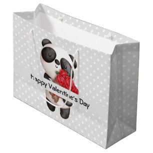 Cute Panda Beer met Rose Bouquet Valentijns Groot Cadeauzakje