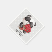 Cute Panda Beer met Rose Bouquet Valentijns Servet (Hoek)
