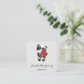 Cute Panda Beer met Rose Bouquet Vierkante Visitekaartje (Staand voorkant)
