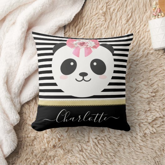 Cute panda-beer met roze lintpijp kussen (Deken)