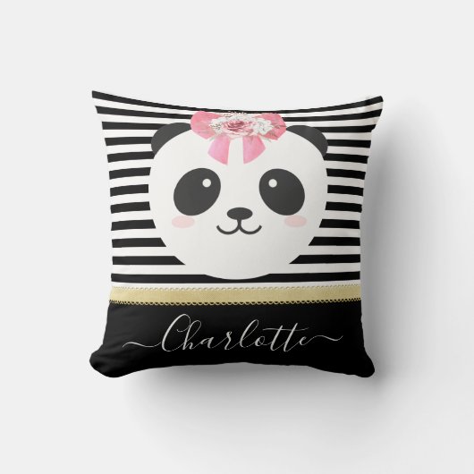 Cute panda-beer met roze lintpijp kussen (Voorkant)