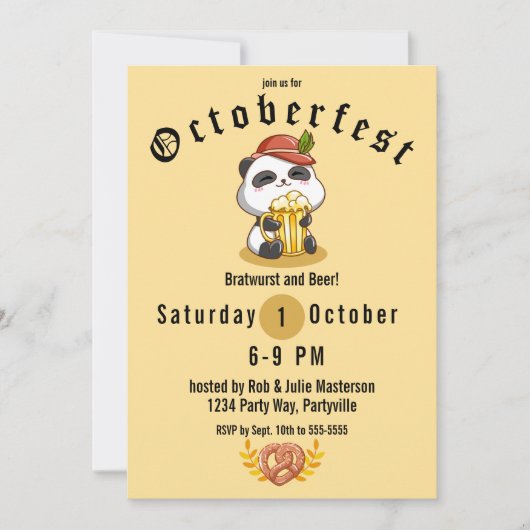 Cute Panda Beer Oktoberfest Uitnodiging (Voorkant)