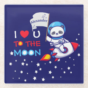 Cute Panda Beer on Rocket Ship Kinder Glazen Onderzetter