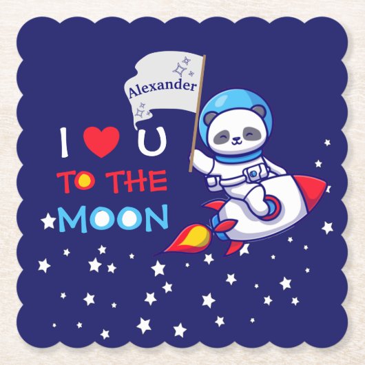 Cute Panda Beer on Rocket Ship Kinder Kartonnen Onderzetters (Voorkant)