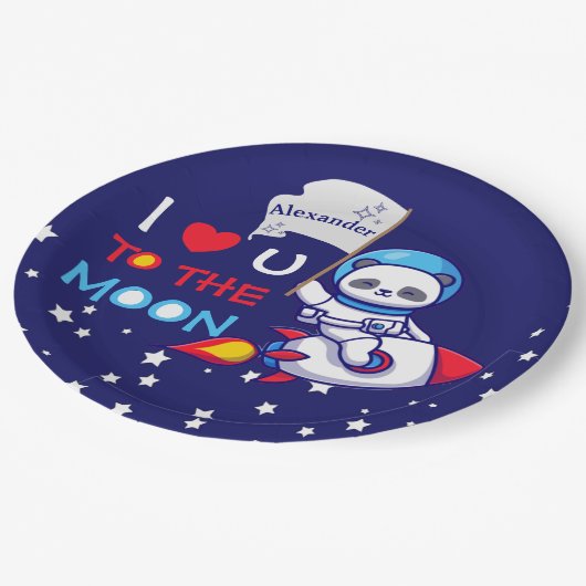 Cute Panda Beer on Rocket Ship Kinder Papieren Bordje (Gekanteld)